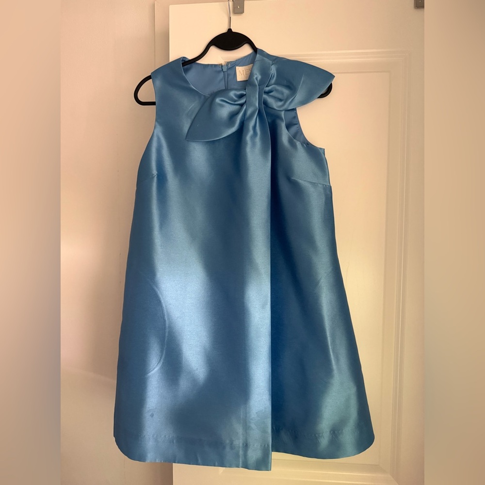 One-Shoulder Bow Satin Mini Dress in Bright Blue - Picture 3 of 8